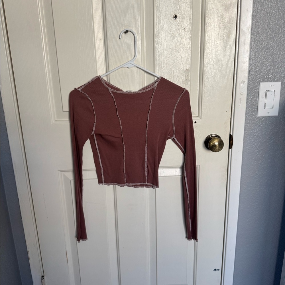 Full Tilt Brown Long Sleeve Crop Top